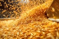 close-up of cereal grains falling from a chute