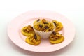 Close-up cereals cookie in dish on white background