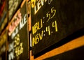 Close up of Chalkboard sign in restaurant with IBU and ABV information for craft beer Royalty Free Stock Photo