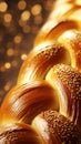 A close up of a challah, jewish braided bread with sesame seeds, AI