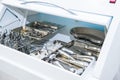 Close-up of chamber for sterile storage of medical and surgical tools in the dentist`s office. Surgery. Dentistry. Selective focus Royalty Free Stock Photo