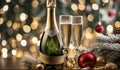 Close Up Champagne Bottle and Glasses for Valentine\'s Day Celebration