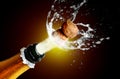Close up of champagne cork popping Royalty Free Stock Photo