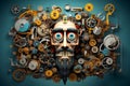 close-up of character made of cogs and wheels Royalty Free Stock Photo