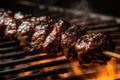 close-up of charred beef shishkabob with sizzling grill marks Royalty Free Stock Photo