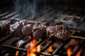 close-up of charred beef shishkabob with sizzling grill marks Royalty Free Stock Photo