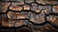 Close-up of charred wood texture - generative ai