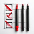 Close Up of Checklist on Paper with Red Marker on White Background Royalty Free Stock Photo