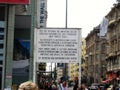 Close up of the Checkpoint Charlie, the most famous crossing point of the Berlin Wall between East and West Germany before the reu