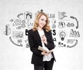 Close up of a cheerful redhead woman with a notebook. Royalty Free Stock Photo