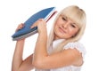 Close up of a cheerful young woman with business folders Royalty Free Stock Photo