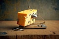 close-up of cheese, with mousetrap ready to spring Royalty Free Stock Photo