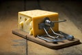 close-up of cheese, with mousetrap ready to spring Royalty Free Stock Photo