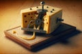 close-up of cheese, with mousetrap ready to spring Royalty Free Stock Photo