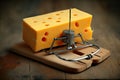 close-up of cheese on mousetrap, with trap ready to spring Royalty Free Stock Photo