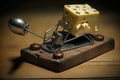 close-up of cheese and mousetrap, with trap ready to spring Royalty Free Stock Photo