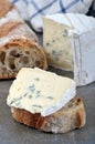 Auvergne Bleu cheese on a bread slice