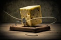 close-up of cheese with string in mousetrap, ready to be caught Royalty Free Stock Photo