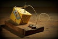 close-up of cheese with string in mousetrap, ready to be caught Royalty Free Stock Photo