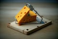 close-up of cheese wedge in mouse trap, ready to ensnare its next victim Royalty Free Stock Photo