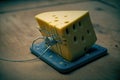 close-up of cheese wedge in mouse trap, ready to ensnare its next victim Royalty Free Stock Photo