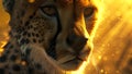 Close-up of a cheetah's face in golden light. enigmatic gaze of wild cat. wildlife digital art perfect for Royalty Free Stock Photo