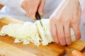 Close up of chef cooking lettuce Royalty Free Stock Photo