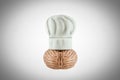 Close up of chef hat with a brain in white-grÃÂ±y background. Royalty Free Stock Photo