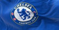 Close-up of the Chelsea Football Club flag waving