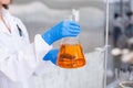 Close up chemical test tube, women scientist working research and test chemical with test tubes in laboratory. student medical Royalty Free Stock Photo