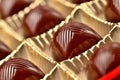 Close-up of cherry chocolate in box of chocolates with a creamy filling liquor Royalty Free Stock Photo