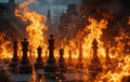 Chess Battle in Flames: Strategic Warfare and Intense Conflict Royalty Free Stock Photo