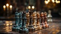 A close up of a chess set