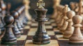 close-up on a chessboard with a black king in the middle Royalty Free Stock Photo