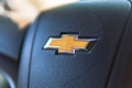 Close-up of Chevrolet logo on steering wheel Royalty Free Stock Photo