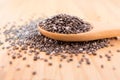 Close up of Chia seeds in a wooden spoon on the table Royalty Free Stock Photo