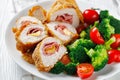 Chicken Cordon Bleu on a white plate