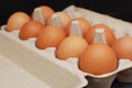 Close up of Chicken eggs, Close of package with eggs ,Eggs in tray, Pack of hen eggs Royalty Free Stock Photo