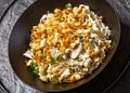 Chicken Rice Casserole in black bowl, top view Royalty Free Stock Photo