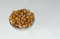 Close up of Chickpeas or bengal gram sprouts on a bowl with white isolated background