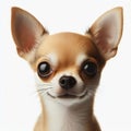 Close-up of a Chihuahua dog. The dog's neck is visible and covered with light brown fur. The background is white Royalty Free Stock Photo