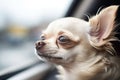 close-up of a chihuahuas eyes squinting in the wind, car window down
