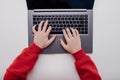 Close up, Child`s hand on a laptop keyboard. Royalty Free Stock Photo