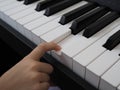 Close-up of a child& x27;s hand playing the piano . Favorite classical music. musical instruments for teaching music at Royalty Free Stock Photo