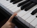 Close-up of a child& x27;s hand playing the piano . Favorite classical music. musical instruments for teaching music at Royalty Free Stock Photo