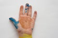 Close up of a child& x27;s hand after they have done some painting