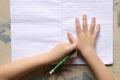 Close up Children are holding a pencil and writing. Royalty Free Stock Photo