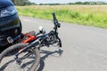 Close Up of a children`s bicycle accident on the street Royalty Free Stock Photo