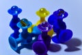 Close-up of a children`s rubber sticky designer with glass beads with a soft blurred background.