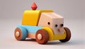 Close-up children\'s toy made of natural wood in the form of a dump truck on a white isolated background Royalty Free Stock Photo